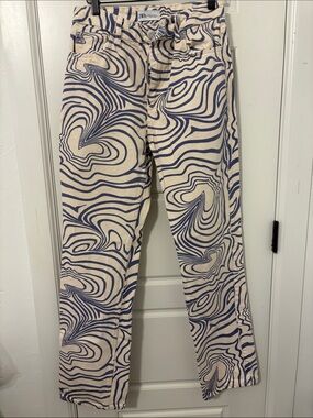 Zara Cream & Navy Swirl Print Pants